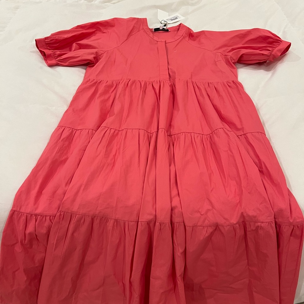 English Factory Coral Poplin Midi Dress!